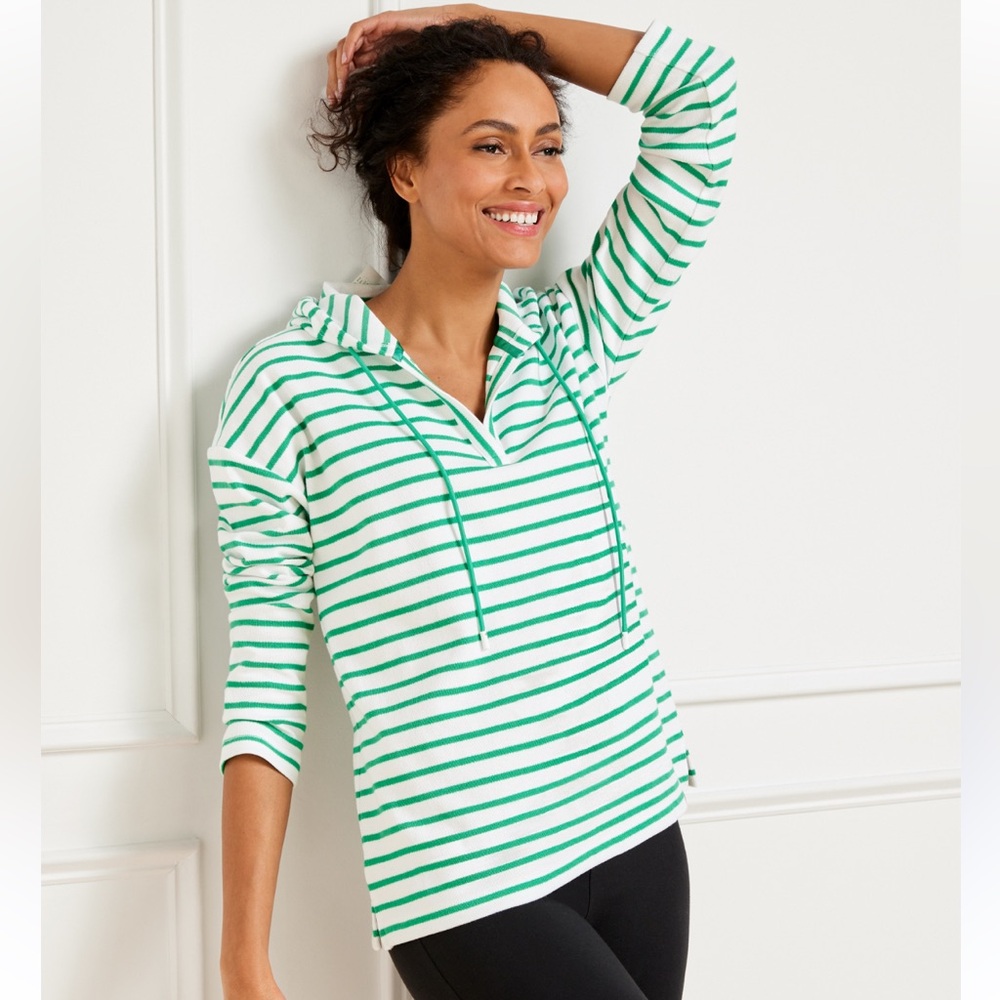 T by Talbots Volley Stripe Hooded Pullover Size P w MEASUREMENTS
